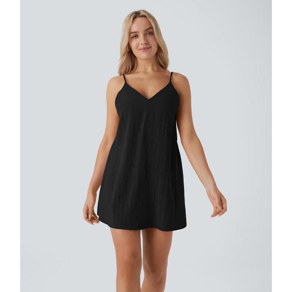 NWT Halara V Neck Tie Pocket Mini Linen-Feel Dress Size XL